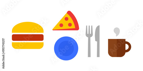 Vibrant Illustration of Various Food and Drink Items with Utensils 