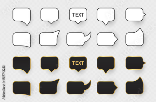 Speech bubble text frame set with black and gold frame