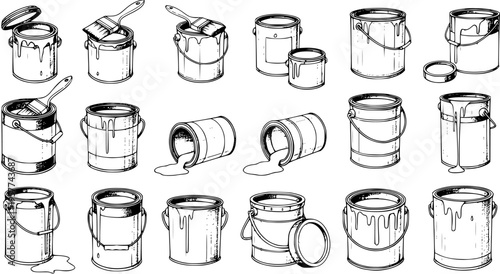 Retro Sketchy Paint Cans and Brushes Collection