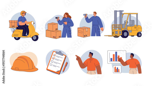 Logistics, Delivery & Warehouse Operations Flat Vector Illustration Set
