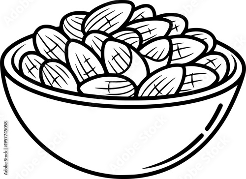 A bowl of roasted almonds with a transparent background.
