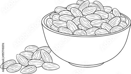 A bowl of roasted almonds with a transparent background.

