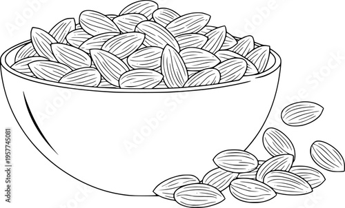A bowl of roasted almonds with a transparent background.
