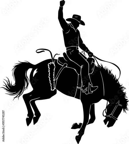 Rodeo cowboy on horse silhouette, Isolated western rider illustration, decal design, vector download.eps