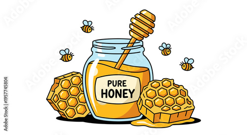 Jar of pure golden honey.