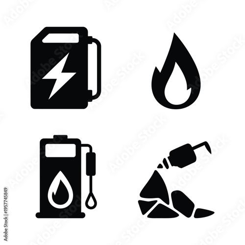 Energy sources and fuel icons electricity oil gas and damage