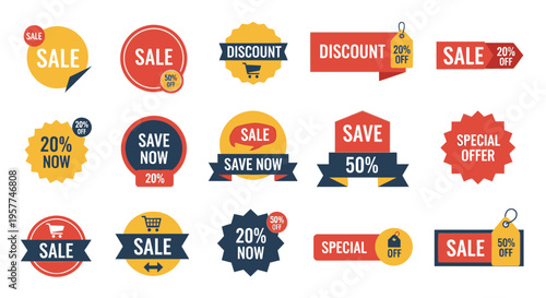 Collection of sale discount stickers 8.