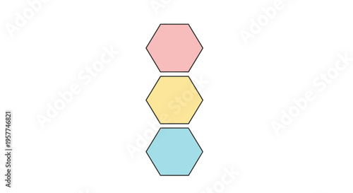 Colorful hexagons stacked vertically together.