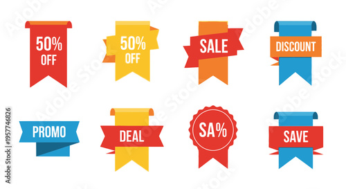 Colorful sale and discount ribbons.