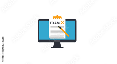 Computer monitor showing exam paper.