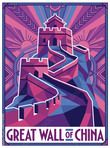 Great Wall of China geometric poster illustration