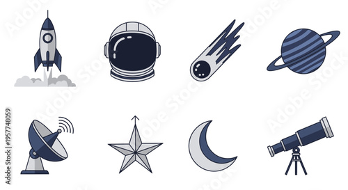 Space objects and astronomy equipment.