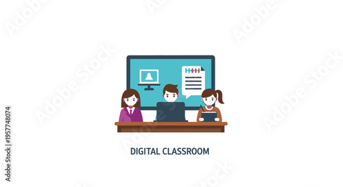 Students in a digital classroom setting.
