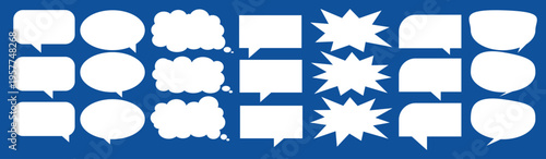 A set of chat box designs for comments on social media or comics. Vector designs of speech bubbles, text boxes, and conversation chat columns in comics.	