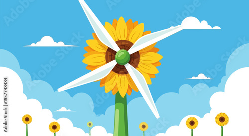Wind Turbine Sunflower Power Energy.