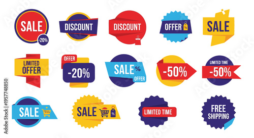 Collection of sale discount labels.