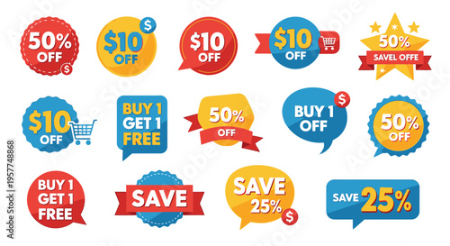 Discount sale labels and stickers set.