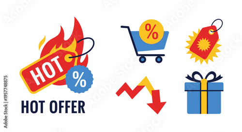 Discount shopping sale offer icons.