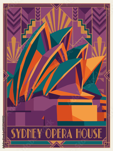 Opera house geometric art deco travel poster illustration