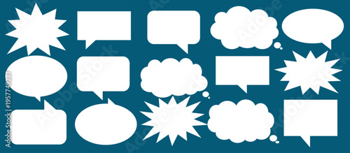 A set of chat box designs for comments on social media or comics. Vector designs of speech bubbles, text boxes, and conversation chat columns in comics.	