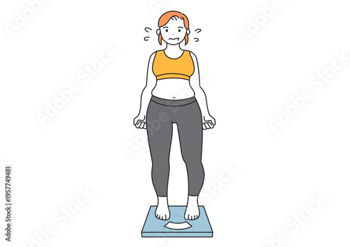 体重計に乗る太った女性の全身図