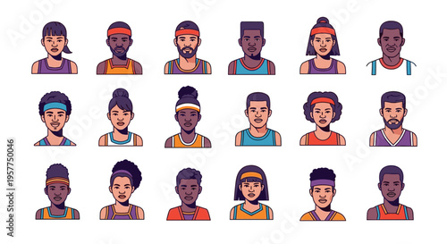 Diverse Group of Young Adults with Headbands in Various Colors Illustration