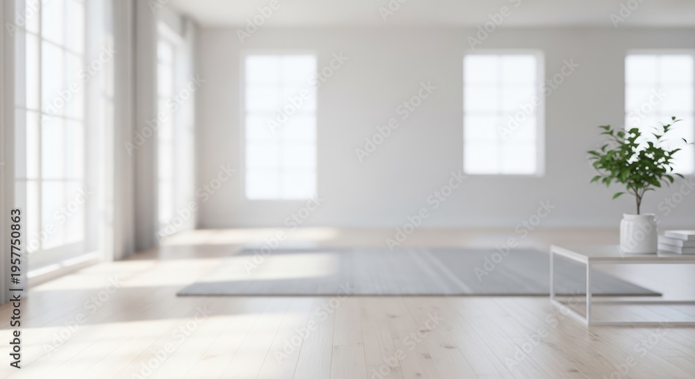 Fototapeta premium Bright and Airy Modern Living Room with Minimalist Decor and Abundant Natural Light.