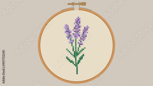 Pixel Art Lavender Cross Stitch Hoop for Crafting & DIY Projects