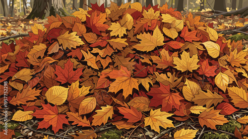 Autumn Fall Leaves Pile Background - Seasonal Nature Decor & Design Element