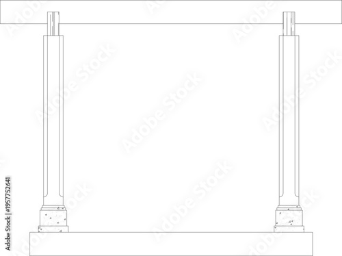 Technical architectural elevation drawing showing simple gate or entrance structure with two vertical columns supporting horizontal beam on base platforms.