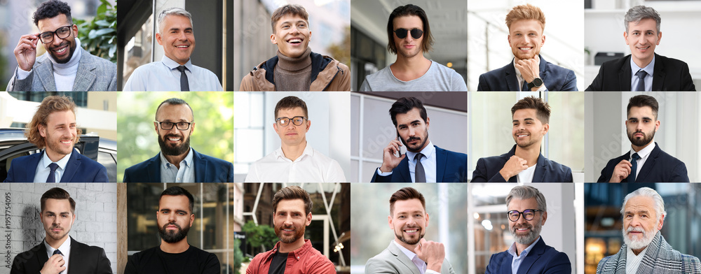 Obraz premium Large collection of male portraits. Men of different ages