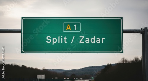 Highway Sign For Split And Zadar Destinations