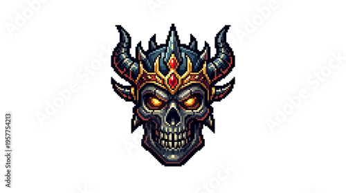 Fearsome Skull with Crown and Horns - A Dark Fantasy Emblem of Power and Menace