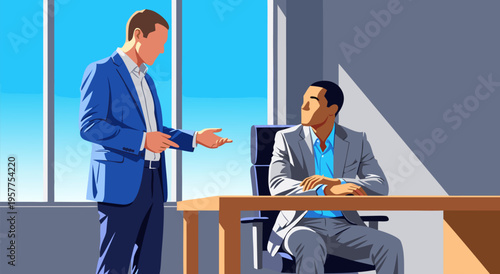 Professional Business Meeting Vector Illustration of Two Men in Office Environment