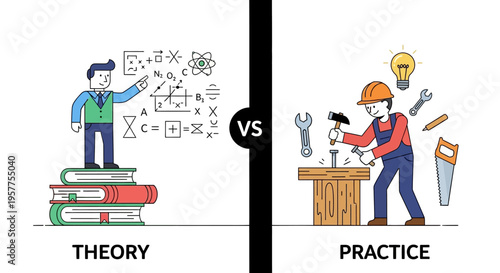The essential comparison of abstract theoretical knowledge versus hands-on practical application and real-world skill development