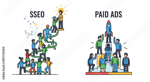 Visualizing two strategic approaches for achieving business goals and market visibility sustainable organic development vs. rapid accelerated campaigns
