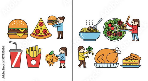 Exploring diverse culinary choices comparing the quick convenience of fast food with the healthy, prepared delights of home cooking