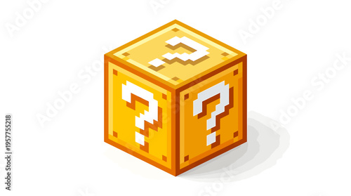 Pixelated Golden Question Mark Block with Shadow - Classic Video Game Icon