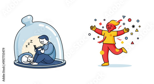 A dynamic blend of human experiences From peaceful introspection under a glass dome to vibrant, uninhibited joyful celebration