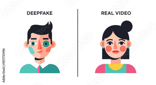 Illustrative comparison distinguishing artificial intelligence manipulated video (deepfake) from genuine digital content