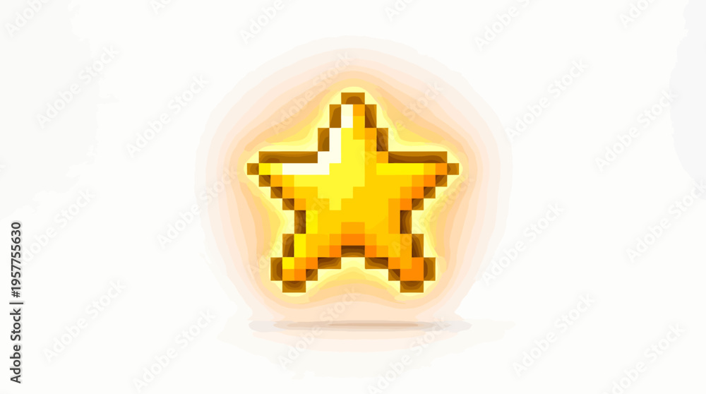 Obraz premium Golden Pixelated Star Icon Glowing with a Subtle Aura, Representing Achievement and Success