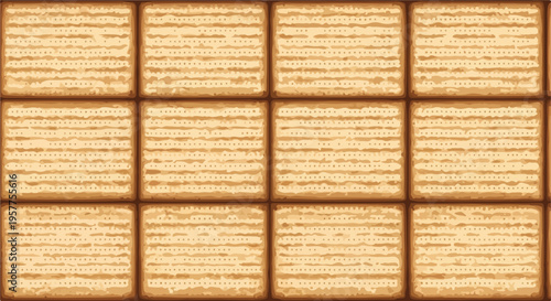 A grid of twelve textured, rectangular, light brown crackers, resembling matzah, arranged in uniform rows.