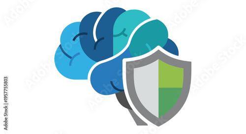 Brain with shield protection symbol. Vector Illustrations. EPS Editable