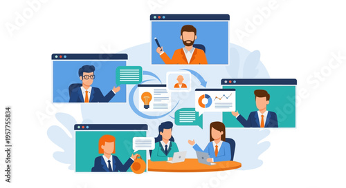 Business people on video conference call. Vector Illustrations. EPS Editable