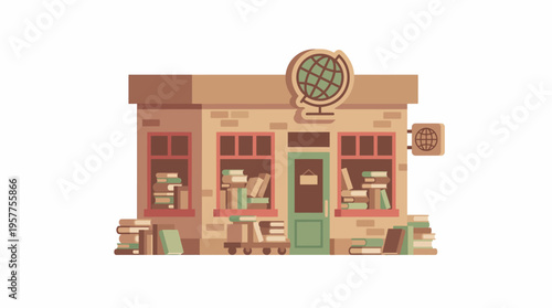 Charming Flat Design Illustration of a Cozy Bookstore Facade. Vector Illustrations. EPS Editable