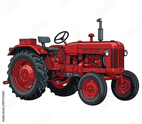 A vibrant illustration of a vintage red tractor, a symbol of agricultural productivity and rural heritage. 
