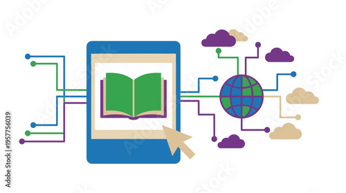 Digital Learning and Global Connectivity via Mobile Devices. Vector Illustrations. EPS Editable