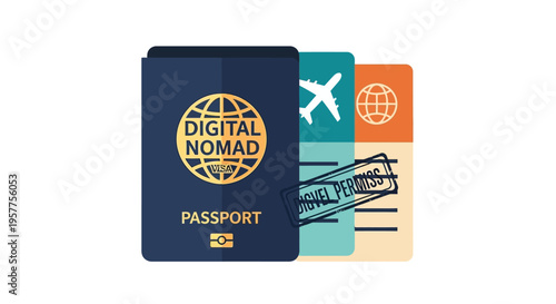 Digital nomad passport travel document. Vector Illustrations. EPS Editable