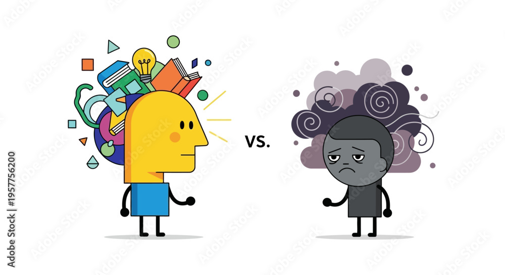 Fototapeta premium Conceptual art illustrating the contrast between a bright, organized mind versus a dark, chaotic one