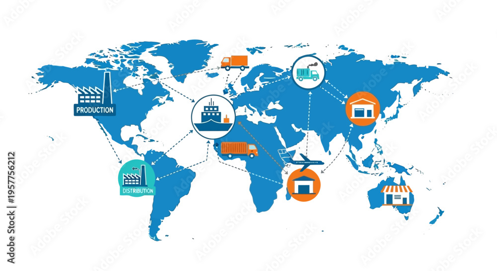 Naklejka premium Global Network Connections Map Icons. Vector Illustrations. EPS Editable